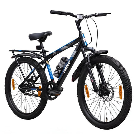 Hero Next Mountain Bike with Integrated Carrier | Dual Disc Brakes | Single Speed | Blue & Black | Ideal for Adults (26T) 