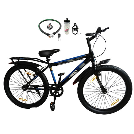 Hero Next Ranger Cycle Tire Size 24T With Power Brake, IBC Carrier, Single Speed Rigid Bicycle | 85% Semi Assembled Hybrid Bike | Boys Men | Age 9-13 Years, Frame Size- 16 Inch,Black 
