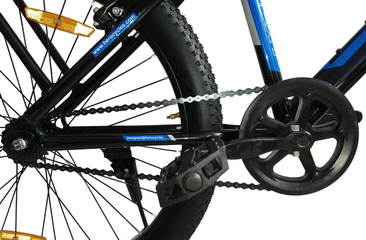 Hero Ranger Next 24inch Kids Rigid Bicycle for Boys (9-13 Years) | Stylish MTB Look | Single Speed | Heavy-Duty Steel Frame | Side Stand | 85% Pre-Assembled | Black & Blue 