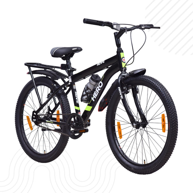Hero Rove 24T Bicycle for Mens | Inbuilt Carrier | Rigid Suspension | V Brake | Black-Lime Green | Frame:15.5 Inches | 95% Assembled Cycle(Ready to Ride in 5 Min) 