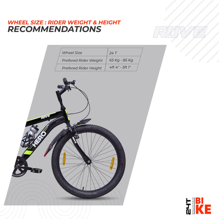 Hero Rove 24T Bicycle for Mens | Inbuilt Carrier | Rigid Suspension | V Brake | Black-Lime Green | Frame:15.5 Inches | 95% Assembled Cycle(Ready to Ride in 5 Min) 