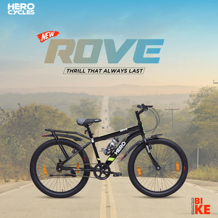 Hero Rove 24T Bicycle for Mens | Inbuilt Carrier | Rigid Suspension | V Brake | Black-Lime Green | Frame:15.5 Inches | 95% Assembled Cycle(Ready to Ride in 5 Min) 