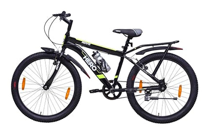 Hero Rove 24T Bicycle for Mens | Inbuilt Carrier | Rigid Suspension | V Brake | Black-Lime Green | Frame:15.5 Inches | 95% Assembled Cycle(Ready to Ride in 5 Min) 