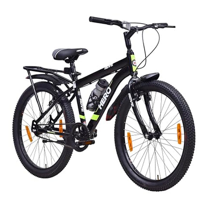 Hero Rove 24T Bicycle for Mens | Inbuilt Carrier | Rigid Suspension | V Brake | Black-Lime Green | Frame:15.5 Inches | 95% Assembled Cycle(Ready to Ride in 5 Min) 