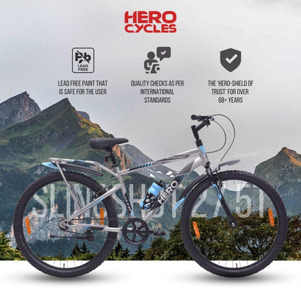 Hero Slingshot 27.5T Mountain Bicycle for Mens | Rigid Suspension | Internal Carrier | Ideal for Adult (Grey-Blue),18 inches 
