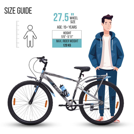 Hero Slingshot 27.5T Mountain Bicycle for Mens | Rigid Suspension | Internal Carrier | Ideal for Adult (Grey-Blue),18 inches 