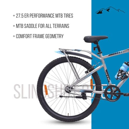 Hero Slingshot 27.5T Mountain Bicycle for Mens | Rigid Suspension | Internal Carrier | Ideal for Adult (Grey-Blue),18 inches 