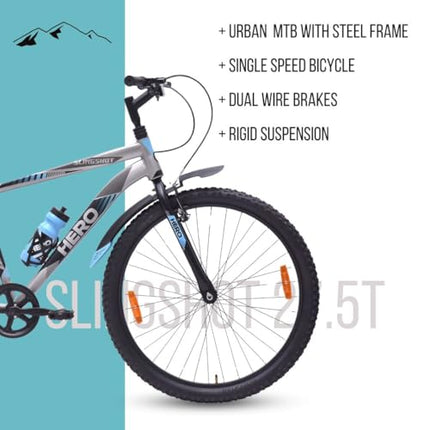 Hero Slingshot 27.5T Mountain Bicycle for Mens | Rigid Suspension | Internal Carrier | Ideal for Adult (Grey-Blue),18 inches 