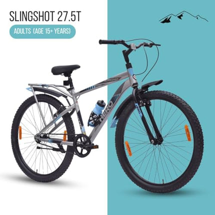 Hero Slingshot 27.5T Mountain Bicycle for Mens | Rigid Suspension | Internal Carrier | Ideal for Adult (Grey-Blue),18 inches 