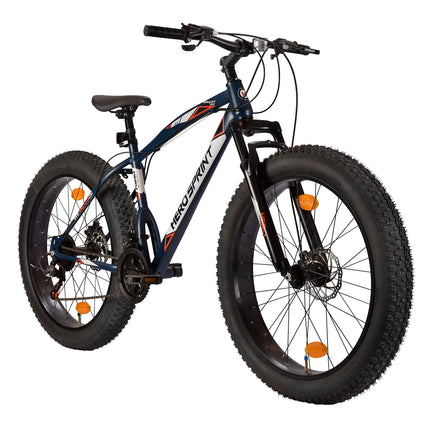 Hero Smart Fit 26T Fat tyre MTB/City Cycle | 21 Speed Shimano Gears with Front Suspension and Dual disc Brakes | Navy Blue |Ideal Age 12+ Years for Men and Women 