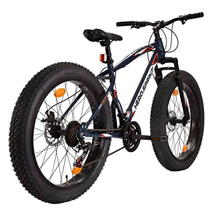 Hero Smart Fit 26T Fat tyre MTB/City Cycle | 21 Speed Shimano Gears with Front Suspension and Dual disc Brakes | Navy Blue |Ideal Age 12+ Years for Men and Women 