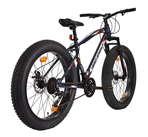 Hero Smart Fit 26T Fat tyre MTB/City Cycle | 21 Speed Shimano Gears with Front Suspension and Dual disc Brakes | Navy Blue |Ideal Age 12+ Years for Men and Women 