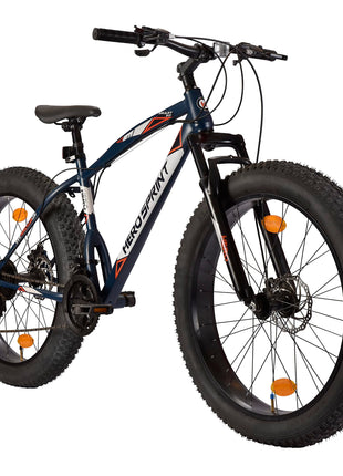 Hero Smart Fit 26T Fat tyre MTB/City Cycle | 21 Speed Shimano Gears with Front Suspension and Dual disc Brakes | Navy Blue |Ideal Age 12+ Years for Men and Women 