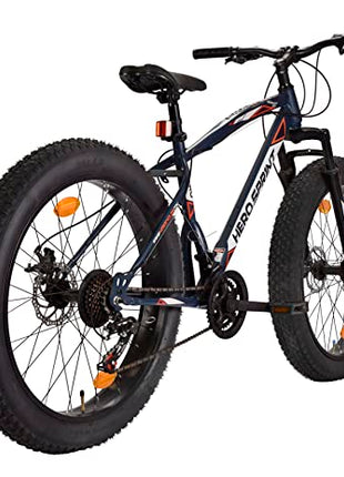 Hero Smart Fit 26T Fat tyre MTB/City Cycle | 21 Speed Shimano Gears with Front Suspension and Dual disc Brakes | Navy Blue |Ideal Age 12+ Years for Men and Women 
