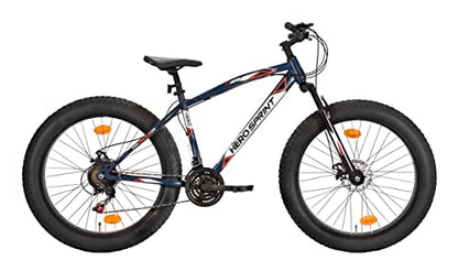 Hero Smart Fit 26T Fat tyre MTB/City Cycle | 21 Speed Shimano Gears with Front Suspension and Dual disc Brakes | Navy Blue |Ideal Age 12+ Years for Men and Women 