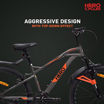 Hero Spinner 26T Single Speed Cycle | MTB | Grey | Front Suspension | Unisex | Single Speed | 95% Assembled Cycle(Ready to Ride in 5 Min) 