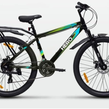Hero Sprint Next 26" Bicycle - 21-Speed Shimano Gears, Dual Disc Brakes, and Integrated Carrier (Orange/Green) 