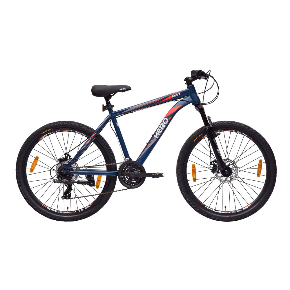 Hero Sprint Riot 26T MTB Geared Cycle 21 Speed Shimano Gears with Dual Disc Front-Suspension Multi-Speed Navy Blue Ideal Age 12+ Years for Men&Women Unisex,26 Inch,Standard