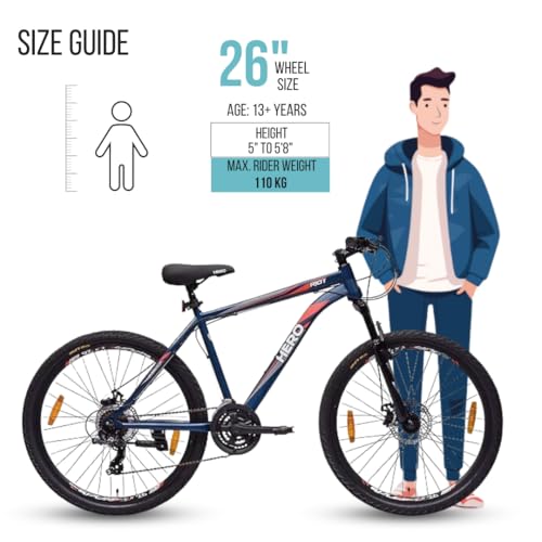 Hero Sprint Riot 26T MTB Geared Cycle 21 Speed Shimano Gears with Dual Disc Front-Suspension Multi-Speed Navy Blue Ideal Age 12+ Years for Men&Women Unisex,26 Inch,Standard 