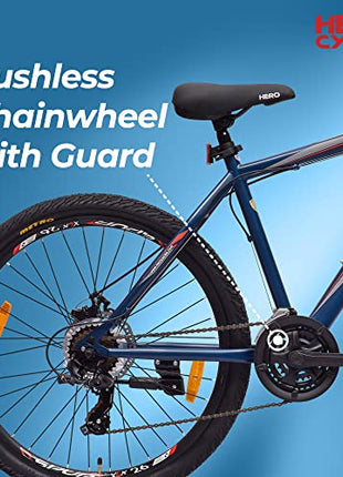 Hero Sprint Riot 26T MTB Geared Cycle 21 Speed Shimano Gears with Dual Disc Front-Suspension Multi-Speed Navy Blue Ideal Age 12+ Years for Men&Women Unisex,26 Inch,Standard 