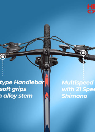 Hero Sprint Riot 26T MTB Geared Cycle 21 Speed Shimano Gears with Dual Disc Front-Suspension Multi-Speed Navy Blue Ideal Age 12+ Years for Men&Women Unisex,26 Inch,Standard 