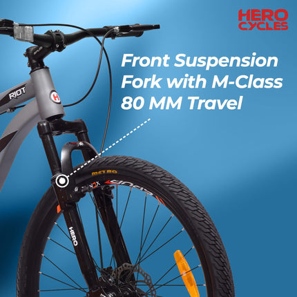 Hero Sprint Riot 26T Single Speed Mountain Cycle | Front-Suspension | Dual Disk | Matt Charcoal Grey | Ideal Age 12+ Years for Men and Women | Unisex | 95% Assembled Cycle(Ready to Ride in 5 Min) 