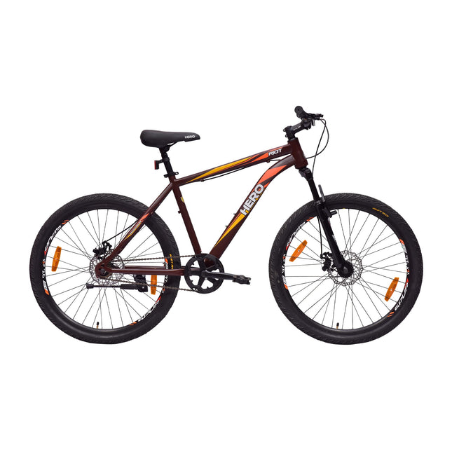 Hero Sprint Riot 26T Single Speed Mountain Cycle | Front-Suspension | Dual Disk | Matt Chocolate Brown | Ideal Age 12+ Years Unisex | 95% Assembled Cycle(Ready to Ride in 5 Min),16.5 inches 