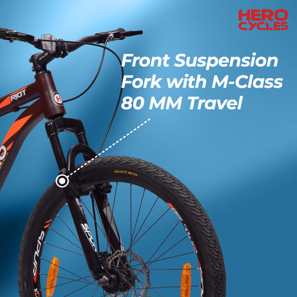 Hero Sprint Riot 26T Single Speed Mountain Cycle | Front-Suspension | Dual Disk | Matt Chocolate Brown | Ideal Age 12+ Years Unisex | 95% Assembled Cycle(Ready to Ride in 5 Min),16.5 inches 