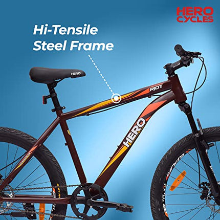 Hero Sprint Riot 26T Single Speed Mountain Cycle | Front-Suspension | Dual Disk | Matt Chocolate Brown | Ideal Age 12+ Years Unisex | 95% Assembled Cycle(Ready to Ride in 5 Min),16.5 inches 