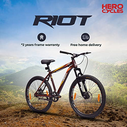 Hero Sprint Riot 26T Single Speed Mountain Cycle | Front-Suspension | Dual Disk | Matt Chocolate Brown | Ideal Age 12+ Years Unisex | 95% Assembled Cycle(Ready to Ride in 5 Min),16.5 inches 