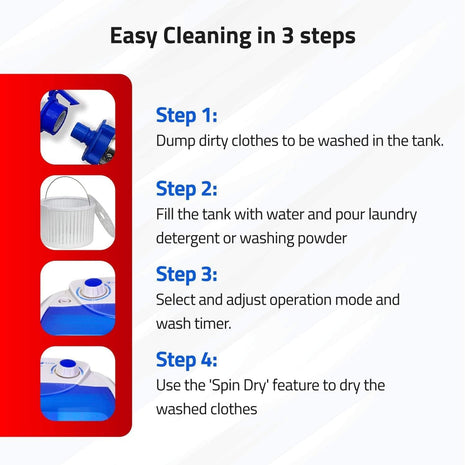 Hilton Electric 3 kg Single-Tub Washing Machine with Spin Dryer Portable Single Tub Washer - The Laundry Alternative Portable Clothes Washer Travel Washing Machine With Spin Dryer. (Blue) 