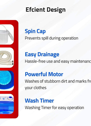 Hilton Electric 3 kg Single-Tub Washing Machine with Spin Dryer Portable Single Tub Washer - The Laundry Alternative Portable Clothes Washer Travel Washing Machine With Spin Dryer. (Blue) 
