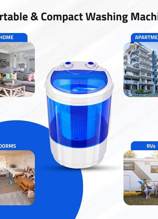 Hilton Electric 3 kg Single-Tub Washing Machine with Spin Dryer Portable Single Tub Washer - The Laundry Alternative Portable Clothes Washer Travel Washing Machine With Spin Dryer. (Blue) 