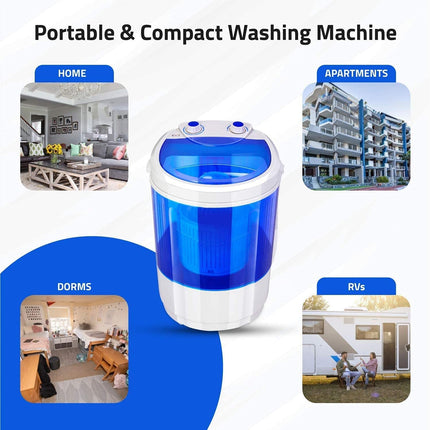 Hilton Electric 3 kg Single-Tub Washing Machine with Spin Dryer Portable Single Tub Washer - The Laundry Alternative Portable Clothes Washer Travel Washing Machine With Spin Dryer. (Blue) 