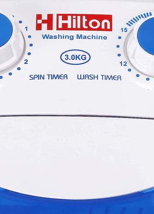 Hilton Electric 3 kg Single-Tub Washing Machine with Spin Dryer Portable Single Tub Washer - The Laundry Alternative Portable Clothes Washer Travel Washing Machine With Spin Dryer. (Blue) 