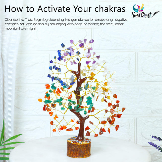 HindCraft Chakra Tree for Positive Energy - Crystal & Healing Stones Feng Shui Seven Chakra Tree of Life Decor - Perfect Rakhi Gift for Brothers & Sisters - 7 Chakra Tree, 200 Beads, 8-10" 