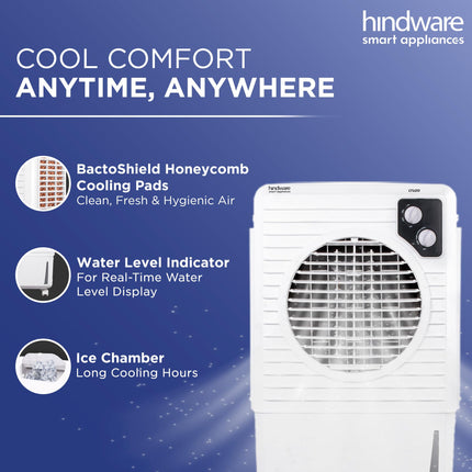 Hindware Smart Appliances | Cruzo 25L Personal Air Cooler in Summer with exclusive Insect and Dust free Filter Technology | Ice Chamber & Honeycomb Pad | Inverter Compatible (Black & White) 