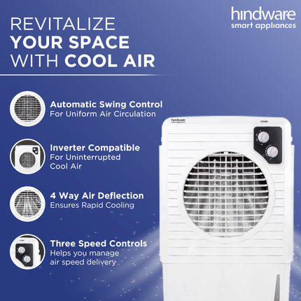 Hindware Smart Appliances | Cruzo 25L Personal Air Cooler in Summer with exclusive Insect and Dust free Filter Technology | Ice Chamber & Honeycomb Pad | Inverter Compatible (Black & White) 
