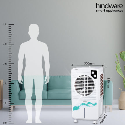 Hindware Smart Appliances | Frostwave 38L Personal Air cooler | Fan Based | 12" Fan Blade and Ice Chamber | White & Grey 