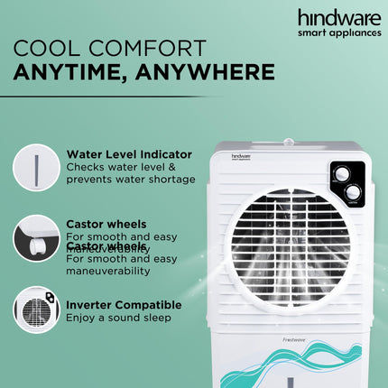 Hindware Smart Appliances | Frostwave 38L Personal Air cooler | Fan Based | 12" Fan Blade and Ice Chamber | White & Grey 