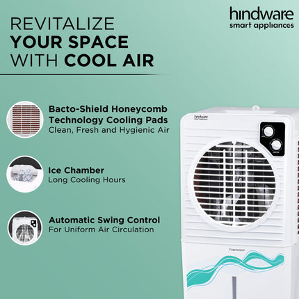 Hindware Smart Appliances | Frostwave 38L Personal Air cooler | Fan Based | 12" Fan Blade and Ice Chamber | White & Grey 