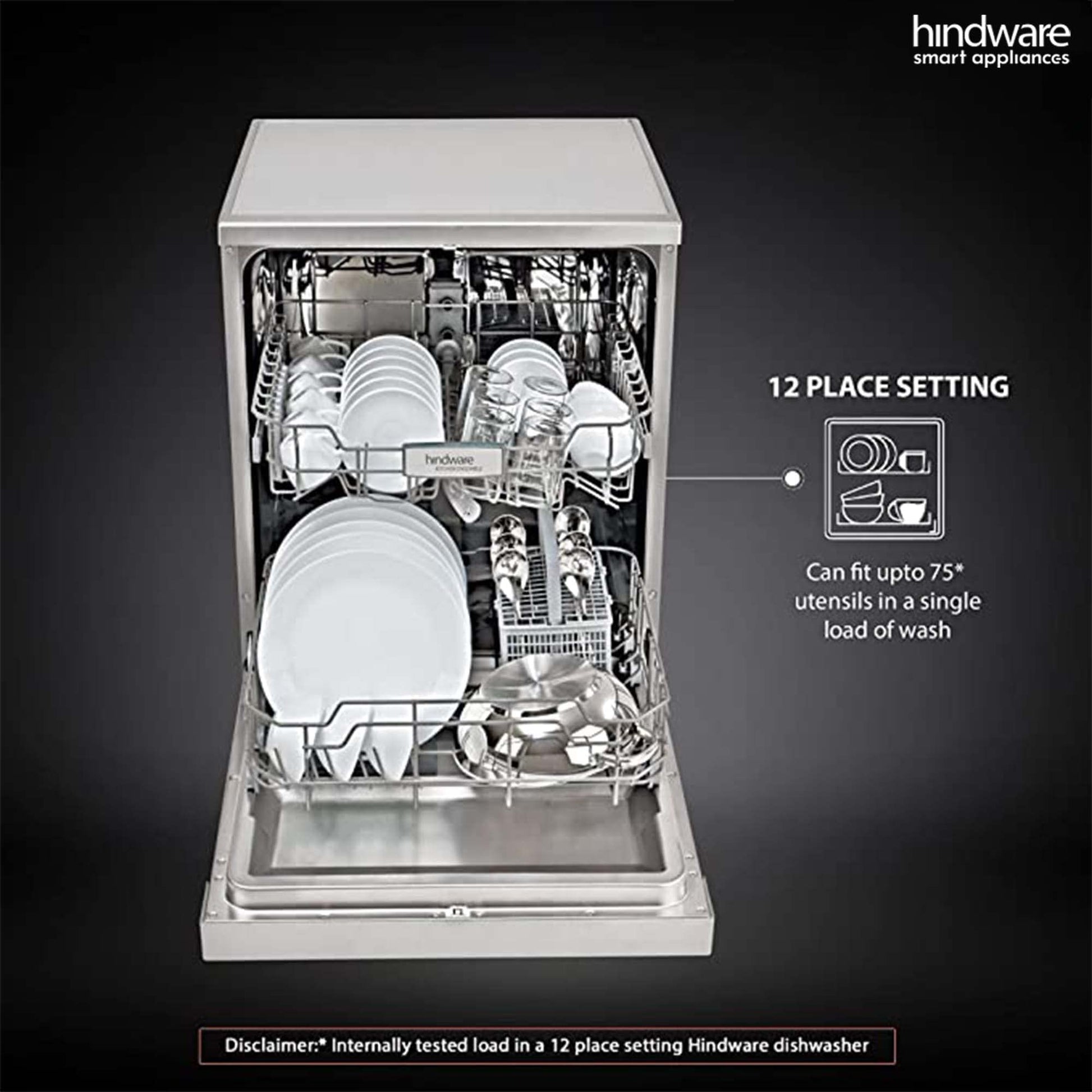 Hindware Smart Appliances Marcelo 12 Place Settings Auto-Clean Dishwasher With 6 Wash Programs & Half Load Function (DW100003) (Silver) 