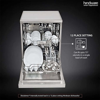 Hindware Smart Appliances Marcelo 12 Place Settings Auto-Clean Dishwasher With 6 Wash Programs & Half Load Function (DW100003) (Silver) 