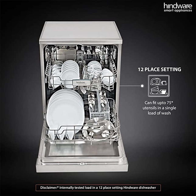 Hindware Smart Appliances Marcelo 12 Place Settings Auto-Clean Dishwasher With 6 Wash Programs & Half Load Function (DW100003) (Silver) 