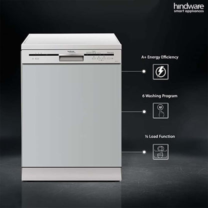 Hindware Smart Appliances Marcelo 12 Place Settings Auto-Clean Dishwasher With 6 Wash Programs & Half Load Function (DW100003) (Silver) 