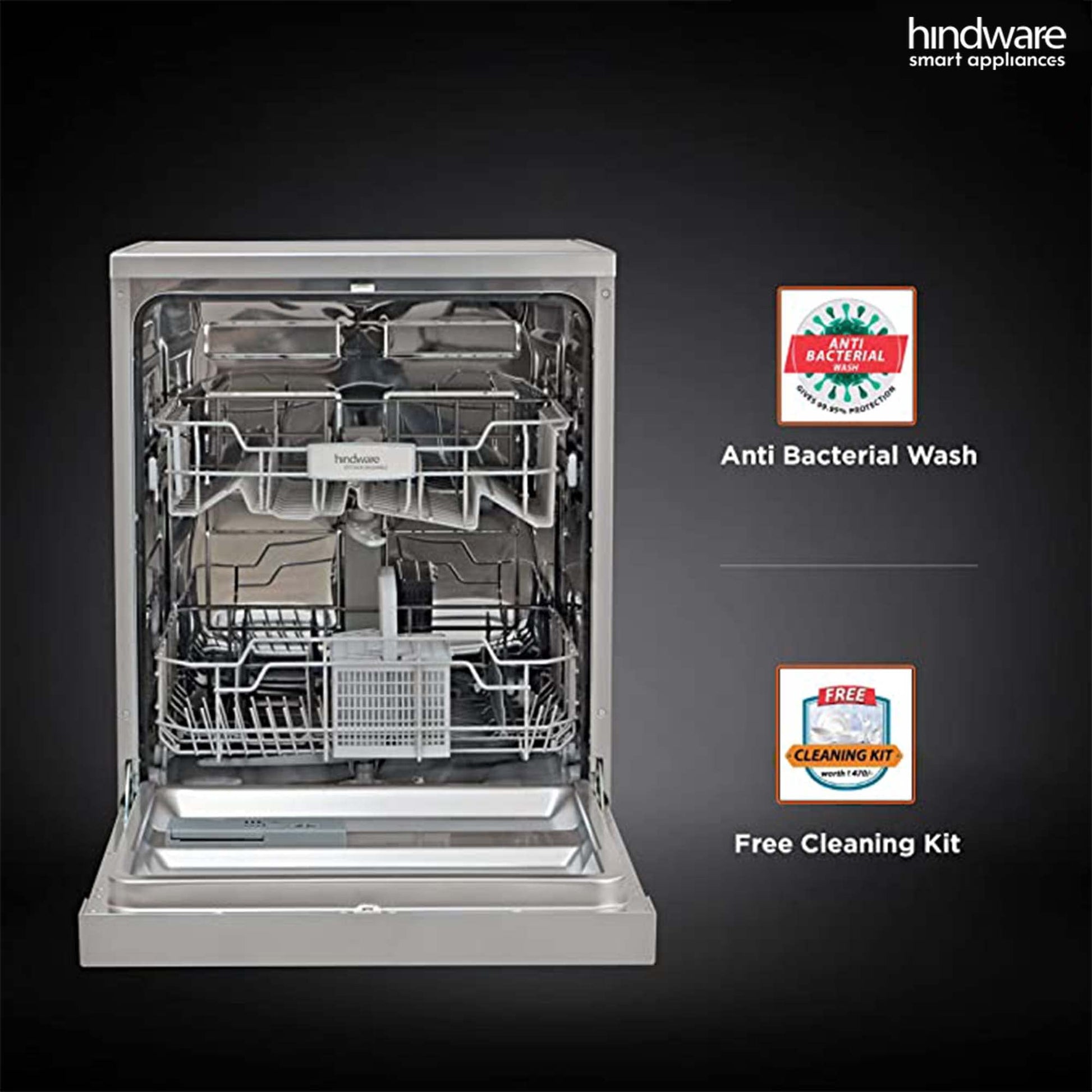 Hindware Smart Appliances Marcelo 12 Place Settings Auto-Clean Dishwasher With 6 Wash Programs & Half Load Function (DW100003) (Silver) 