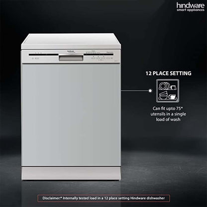 Hindware Smart Appliances Marcelo 12 Place Settings Auto-Clean Dishwasher With 6 Wash Programs & Half Load Function (DW100003) (Silver) 