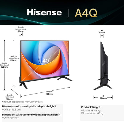 Hisense 100 cm (40 inches) A4Q Series Full HD Smart TV 40A4Q 