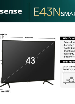 Hisense 108 cm (43 inches) E43N Series Full HD Smart Google LED TV 43E43N (Black) 