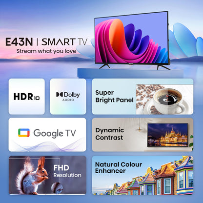 Hisense 108 cm (43 inches) E43N Series Full HD Smart Google LED TV 43E43N (Black) 